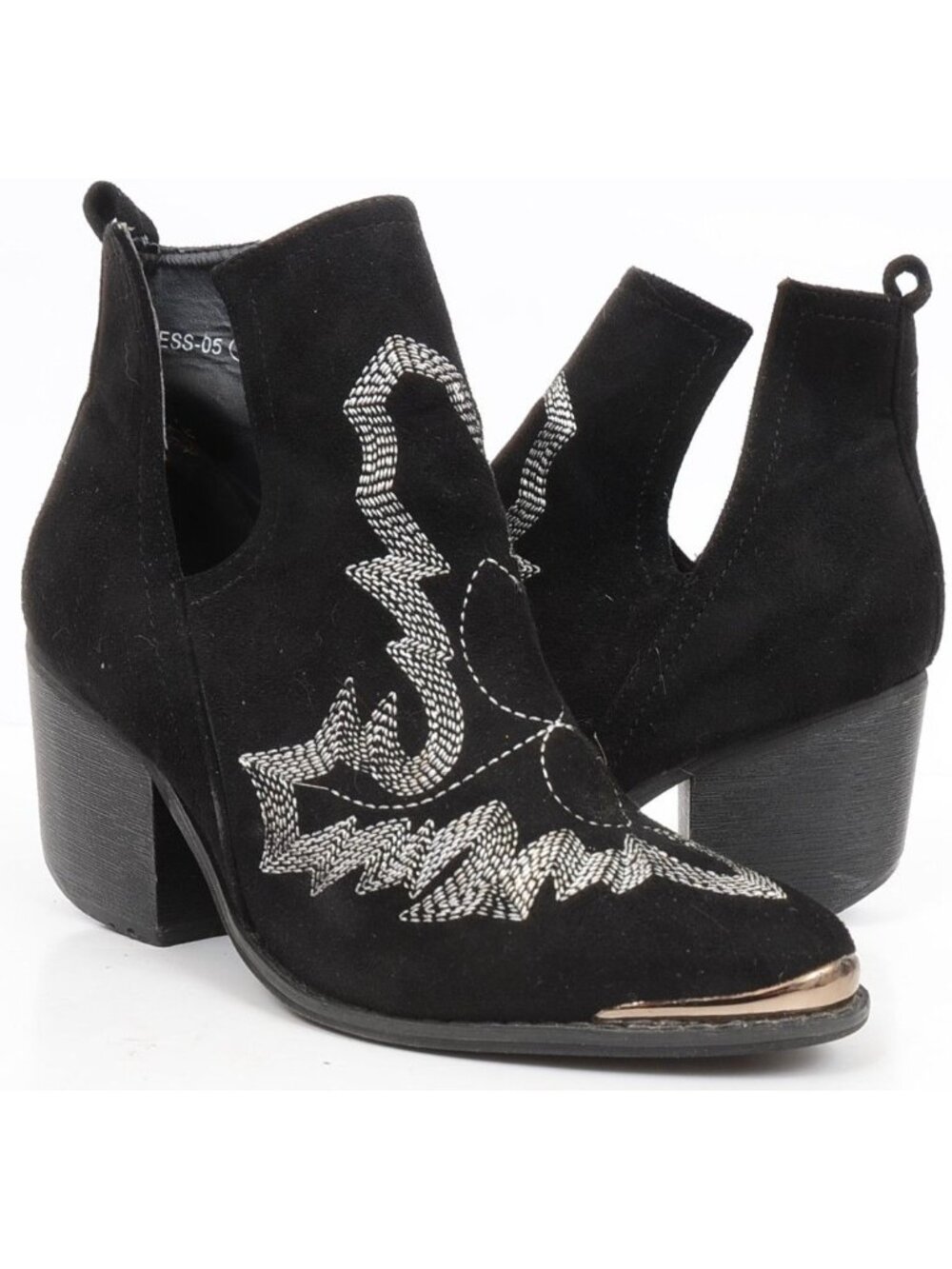 Mi.iM Tess Ankle Boot Embroidered Faux Suede Bootie Western Silver Tips Size 7